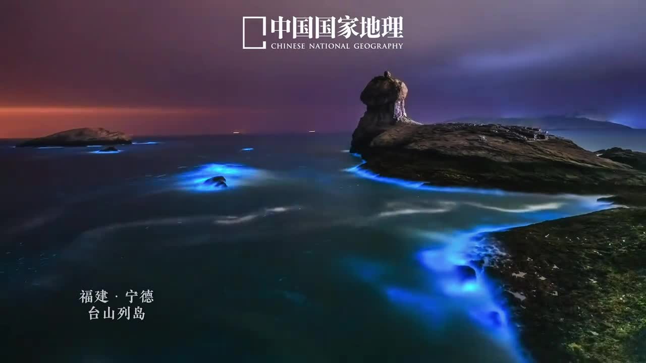 当浪花涌向岸边拍打礁石后就会激发起点点荧光好像大海流出的蓝眼泪亦如嵌入海滩的璀璨星辰