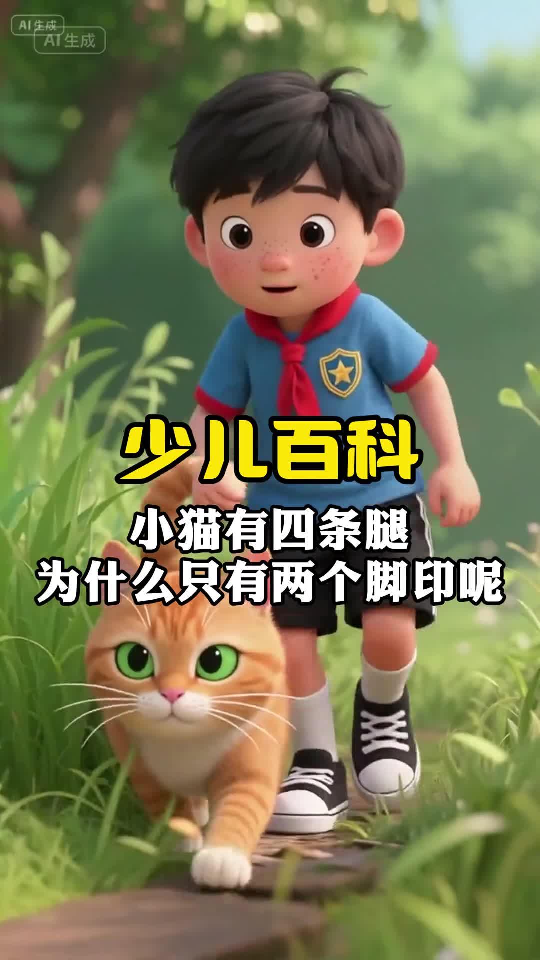 少儿科普百科小猫明明有4条腿但为什么只有2个脚印呢