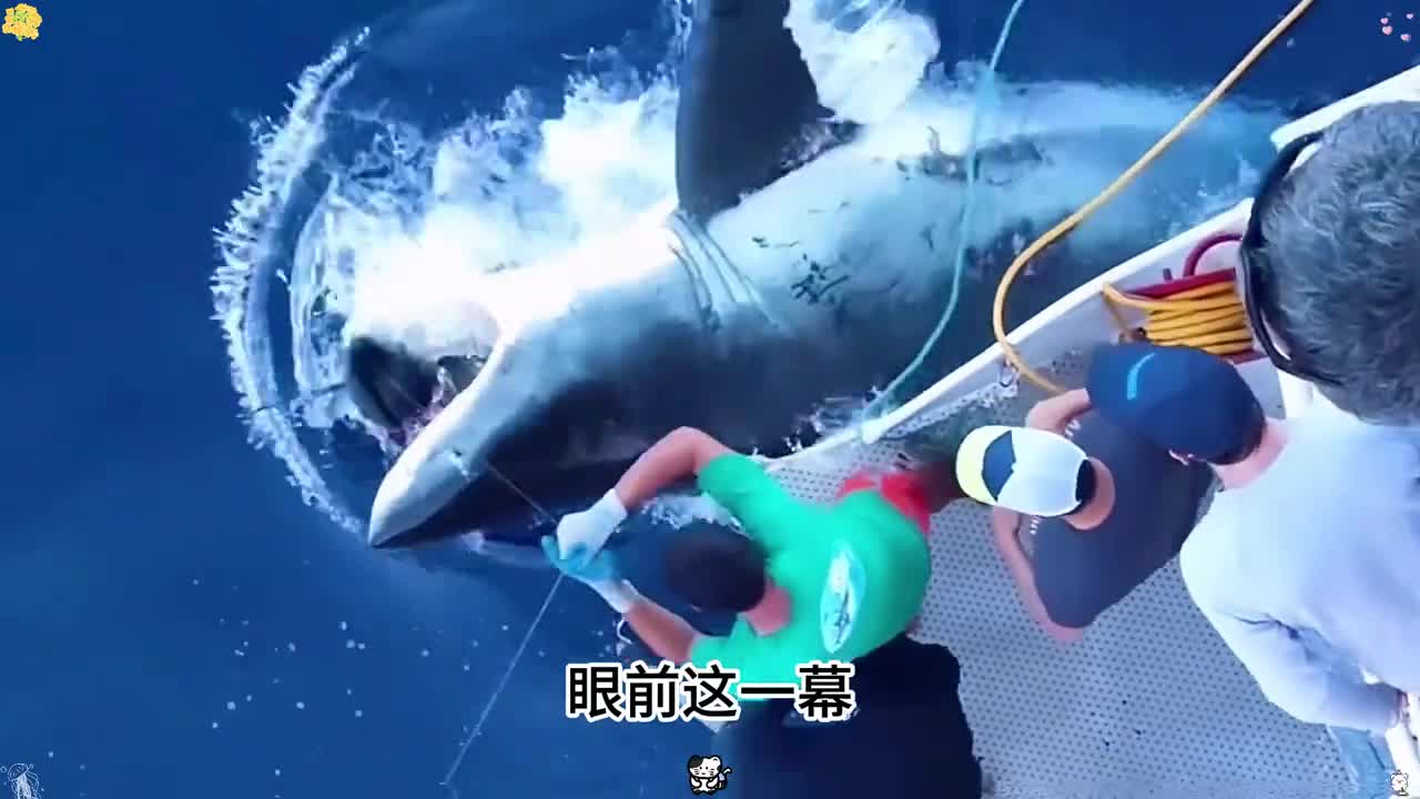 渔民掉到一半的金枪鱼居然被一条大白鲨给截胡了