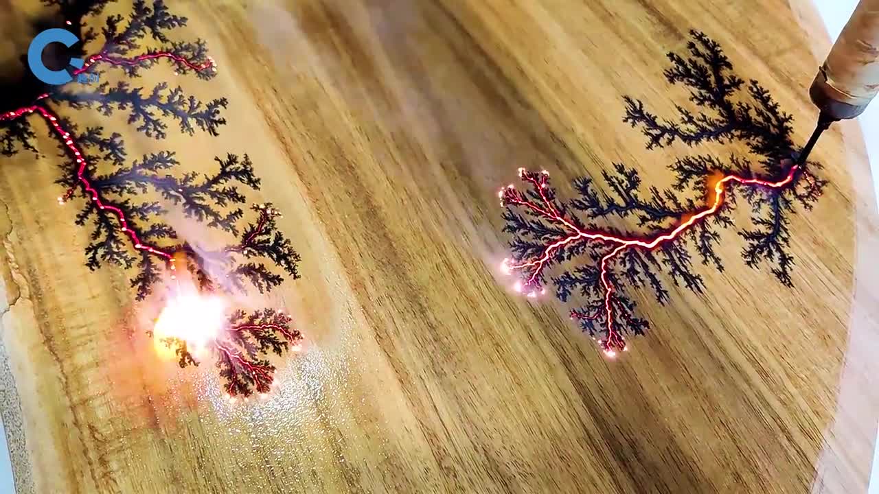 不可思议的分形燃烧给木板通上电就可以画出漂亮的松树