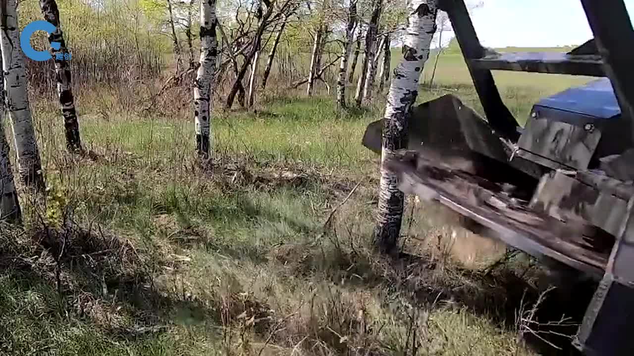 不可思议的盘式割草机把大树砍倒的同时粉碎掉