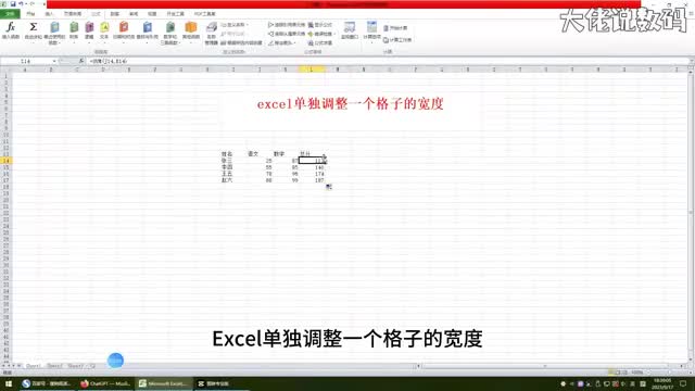 excel单独调整一个格子的宽度