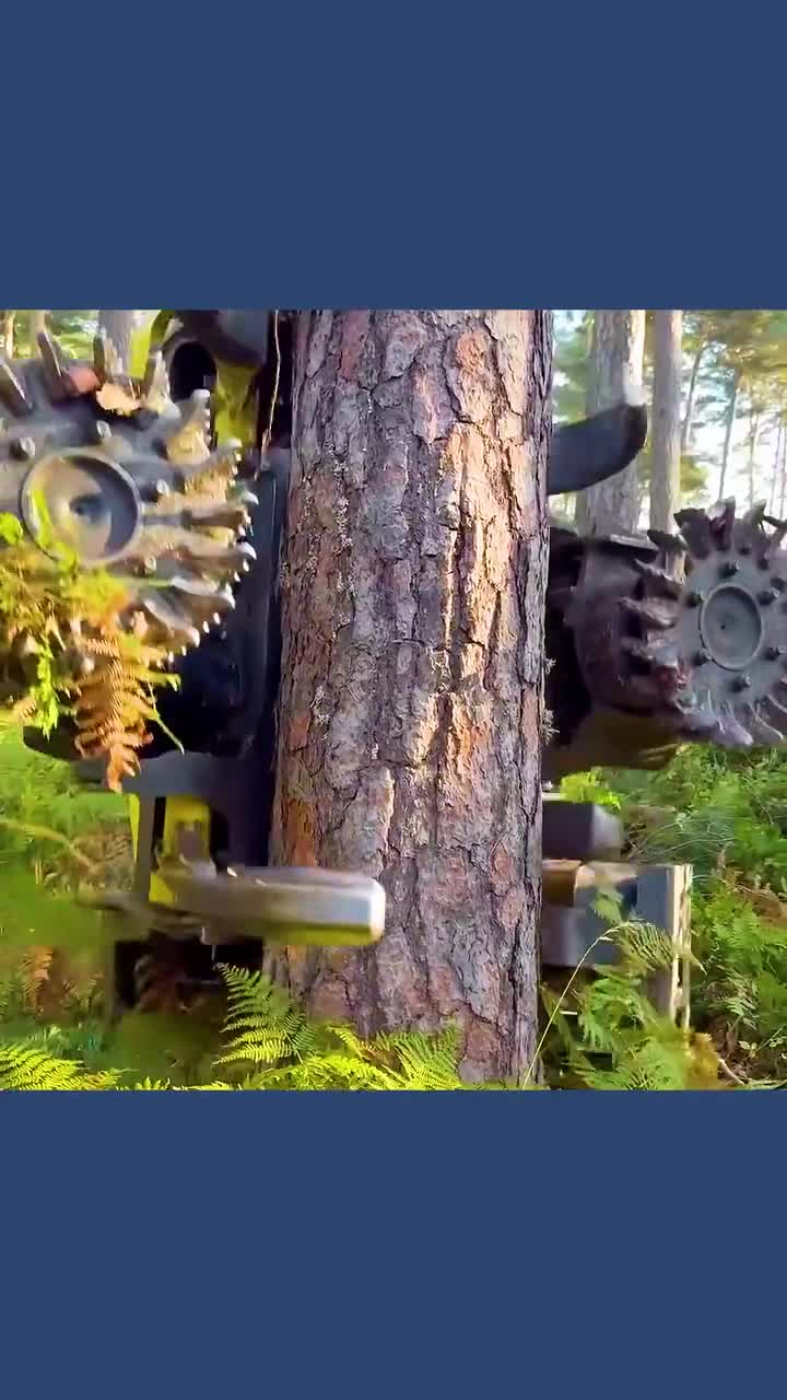 不可思议的一体化伐木机砍倒大树后顺便把树干均匀切段