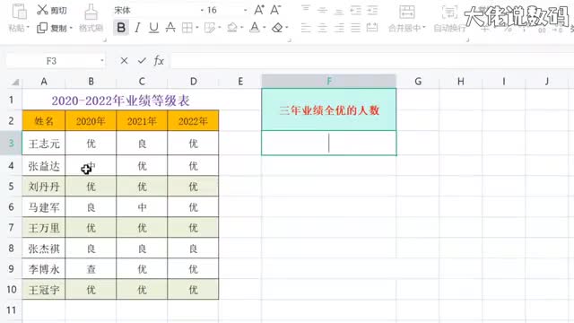 三年业绩全部为优的人数统计
