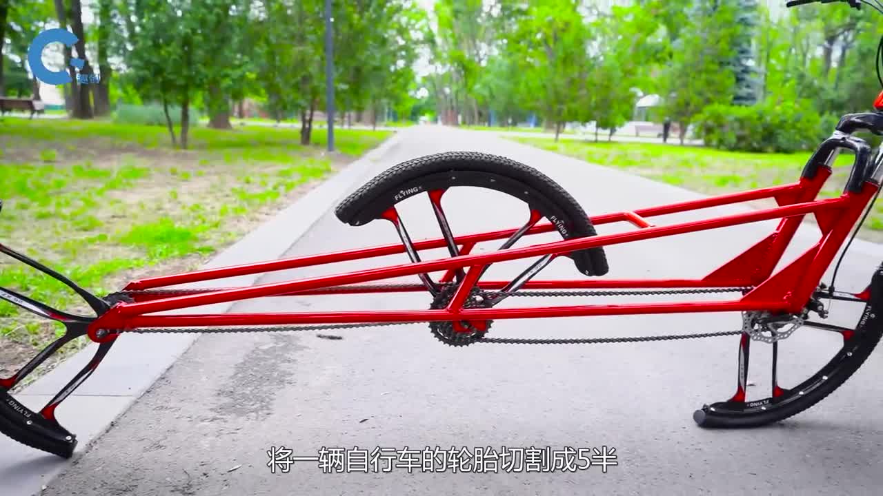 将自行车轮胎切割成5半后还能骑行吗上路骑行后简直太神奇了