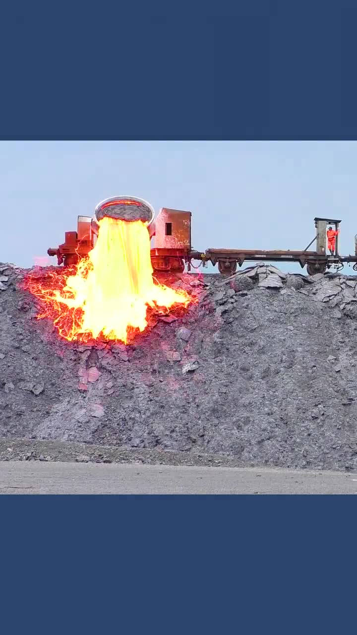 背着火焰锅的卡车运输倾倒1300度高温废渣
