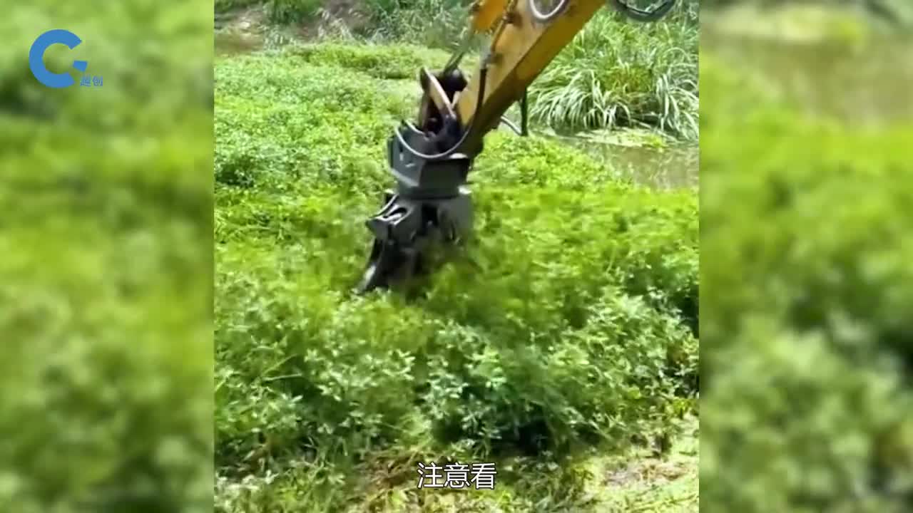 机械抓手如何清理池塘杂草像吃意面一样把杂草卷在一起