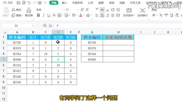 根据样品编码统计检测结果为0的次数