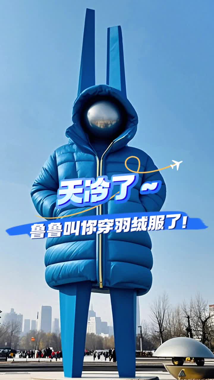 天冷了鲁鲁家的地标都穿上羽绒服了大家也要记得保暖