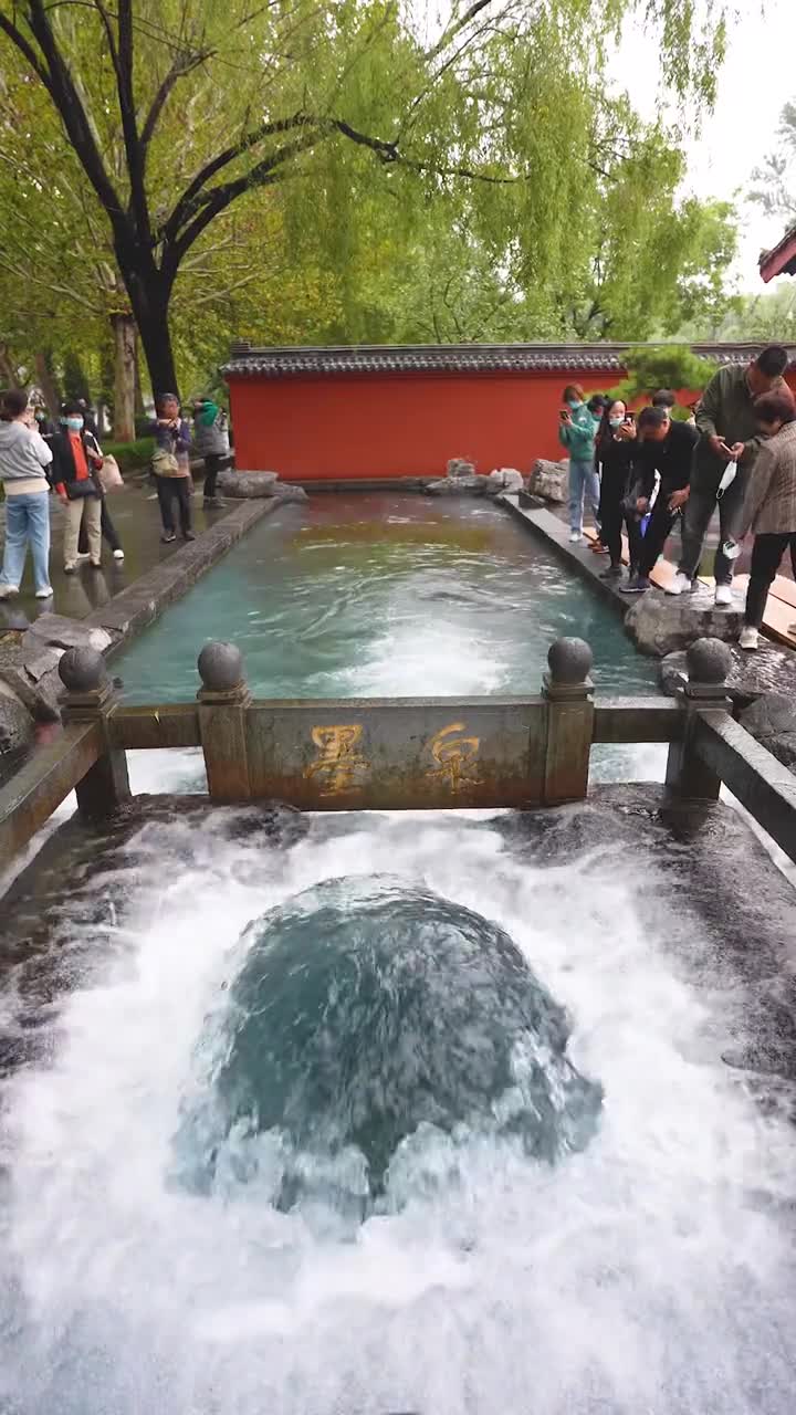 墨泉升腾翻滚气势磅礴喷涌不息再现一泉成河壮观景象