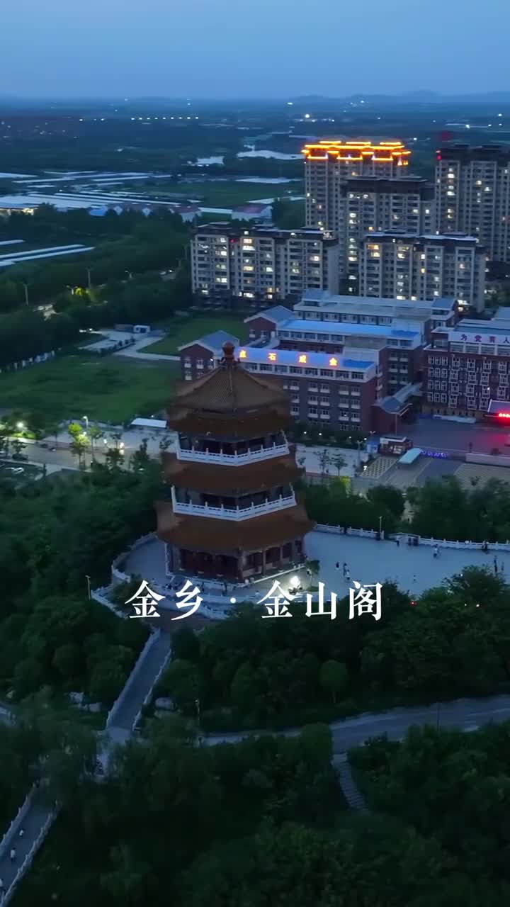灯火阑珊金山阁一眼千潮越古今金乡金山阁亮灯的瞬间来啦夜色下的打卡圣地