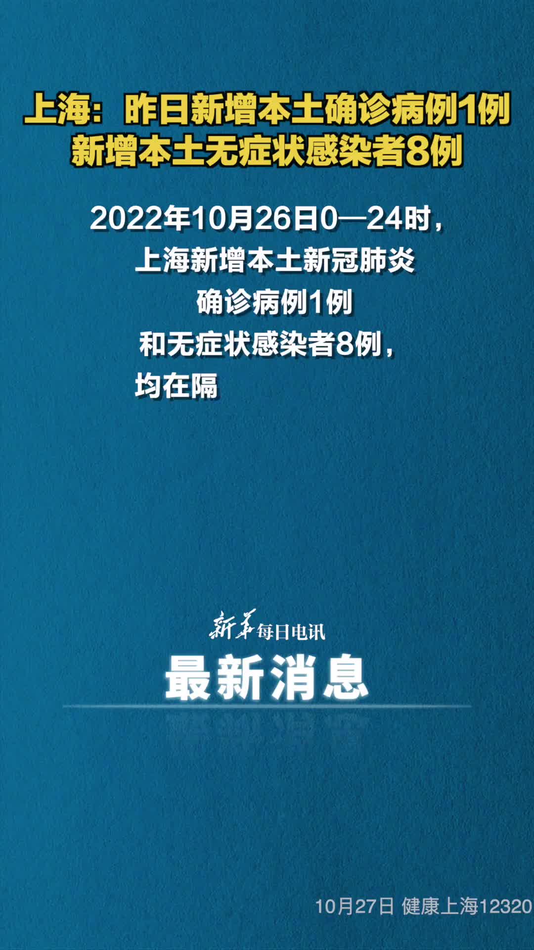 上海昨日新增本土确诊病例1例新增本土无症状感染者8例