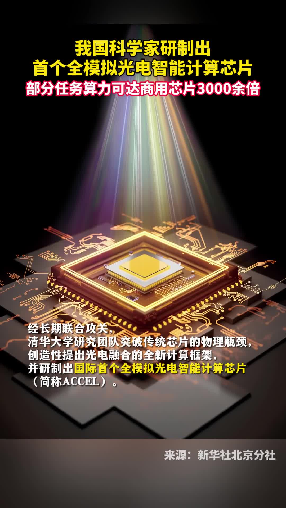 我国科学家研制出首个全模拟光电智能计算芯片部分任务算力可达商用芯片3000余倍