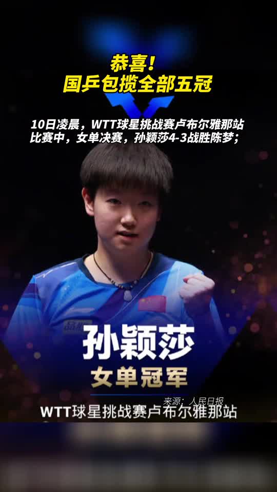 恭喜国乒包揽全部五冠