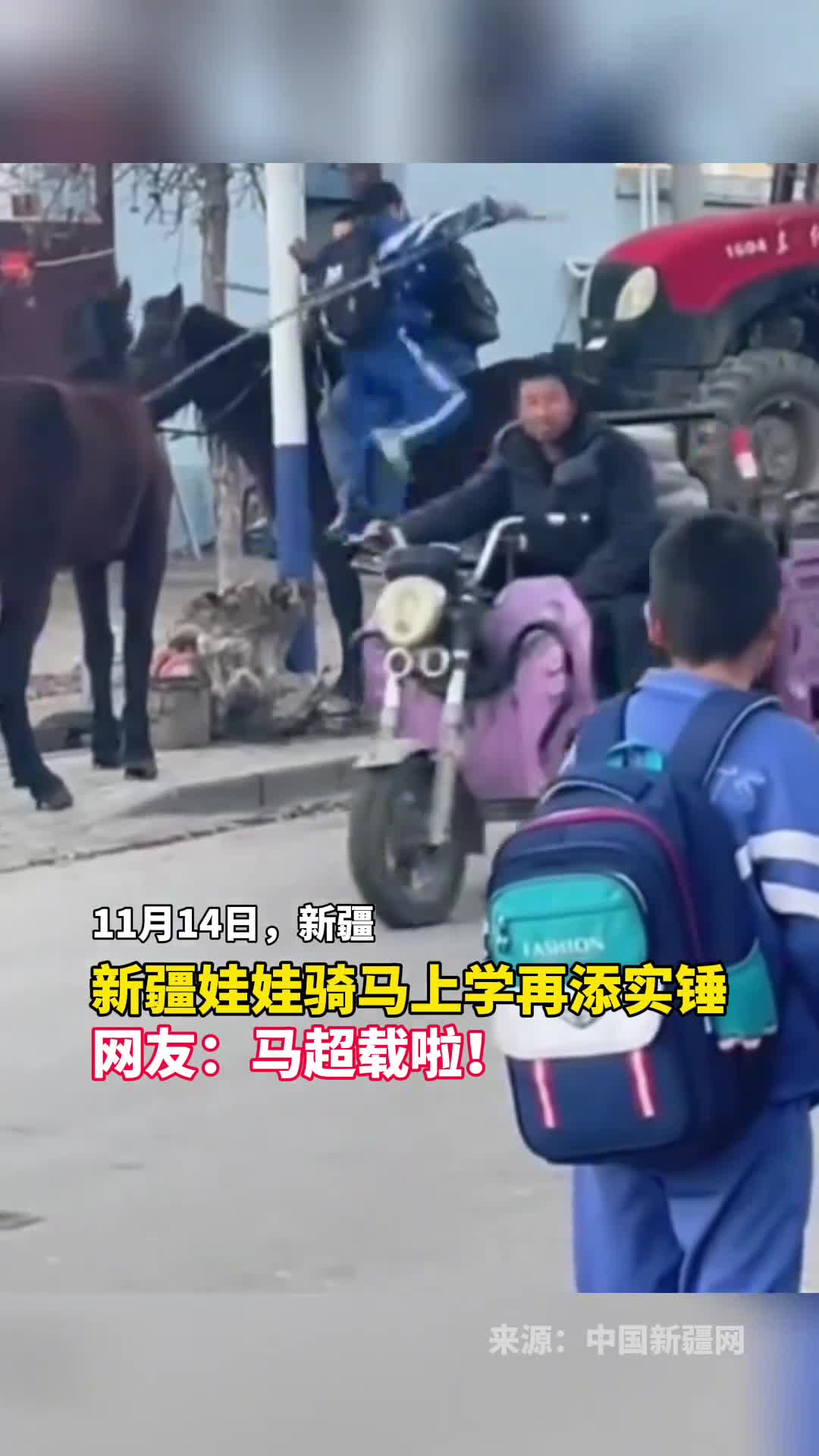 新疆娃娃骑马上学再添实锤网友马超载啦
