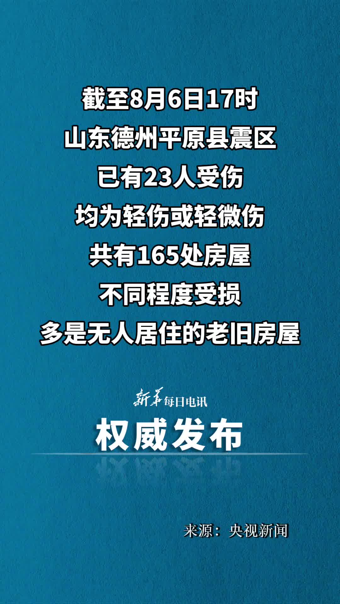 山东德州平原县震区已有23人受伤