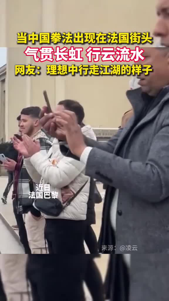 当中国拳法出现在法国街头气贯长虹行云流水网友是理想中行走江湖的样子了