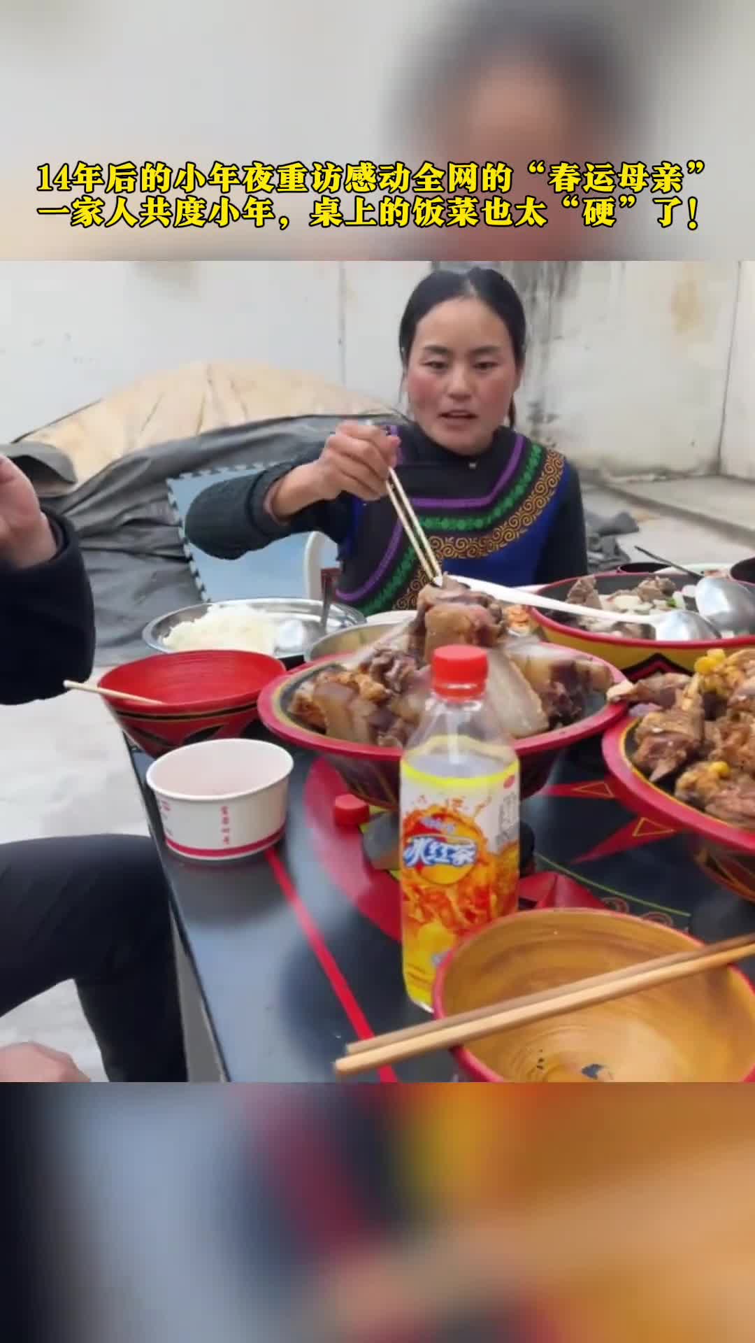 春运母亲一家人共度小年桌上的饭菜也太硬了