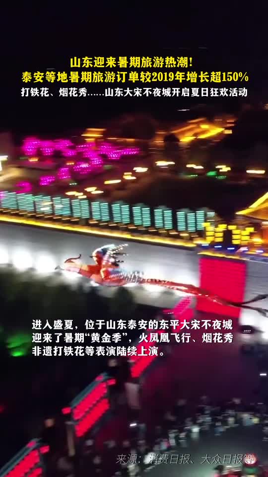 山东迎来暑期旅游热潮打铁花烟花秀山东大宋不夜城开启夏日狂欢活动
