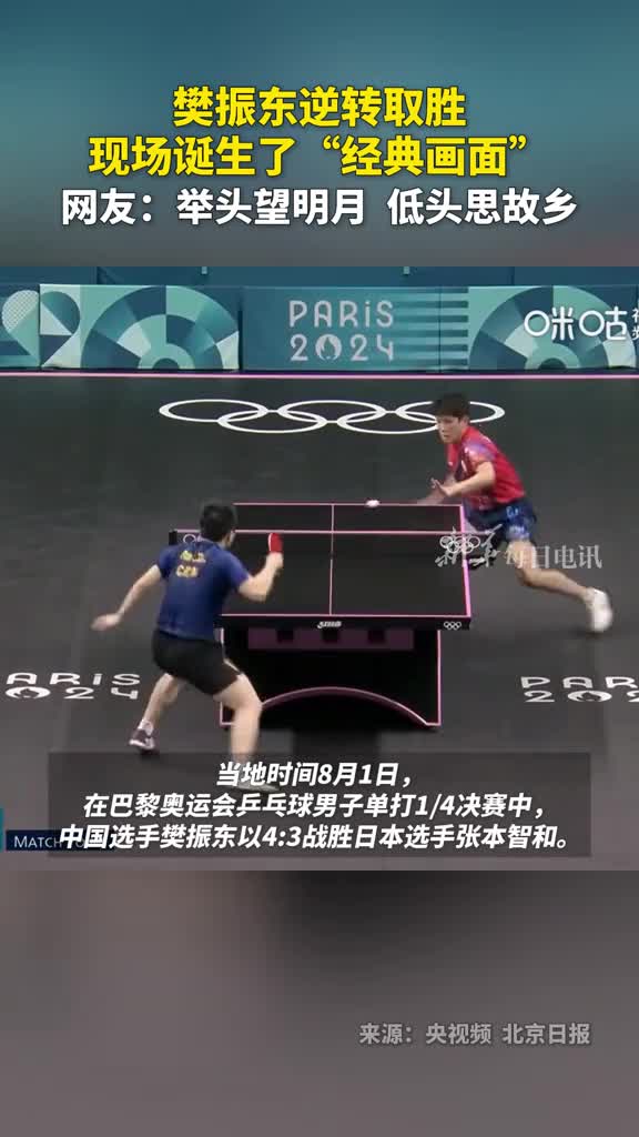 樊振东逆转取胜现场诞生了经典画面网友举头望明月低头思故乡