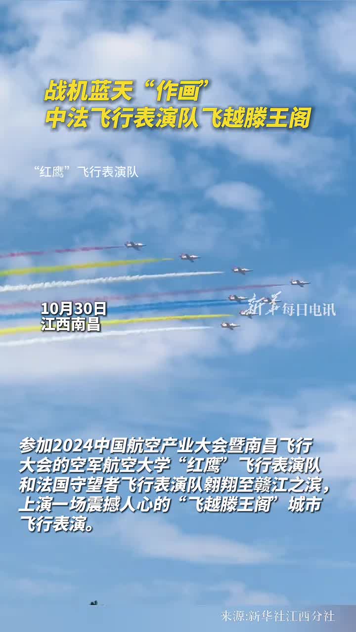 战机蓝天作画中法飞行表演队飞越滕王阁