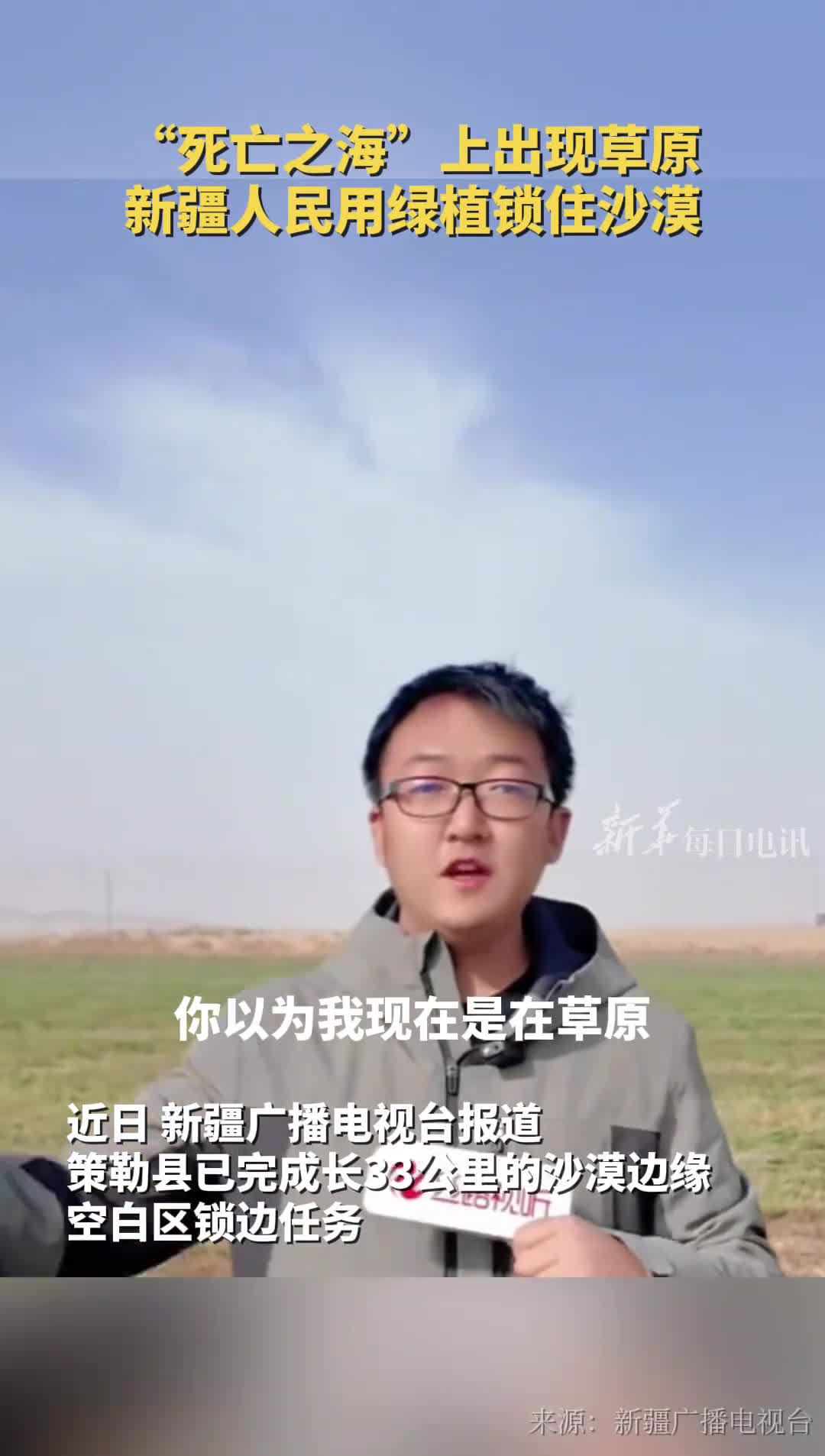 死亡之海上出现草原新疆人民用绿植锁住沙漠