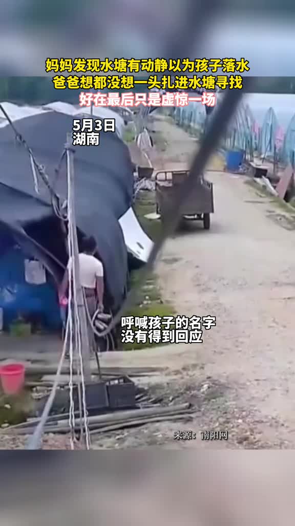 妈妈发现水塘有动静以为孩子落水爸爸想都没想一头扎进水塘寻找好在最后只是虚惊一场