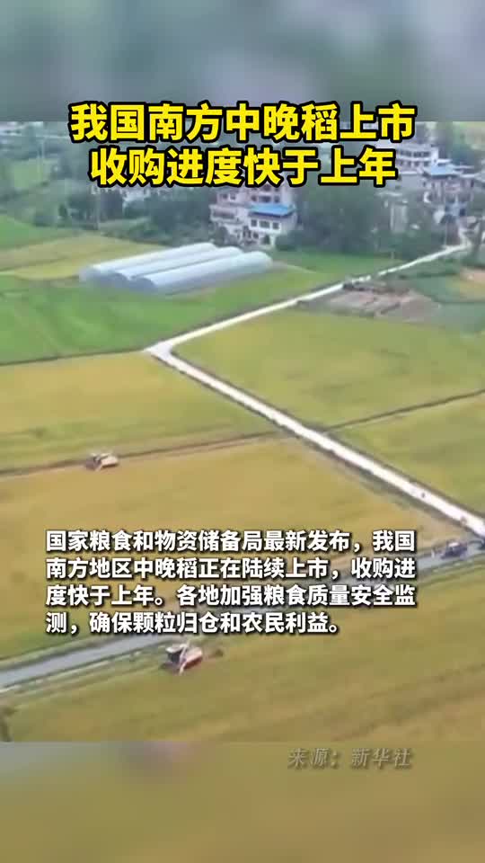 我国南方中晚稻上市收购进度快于上年
