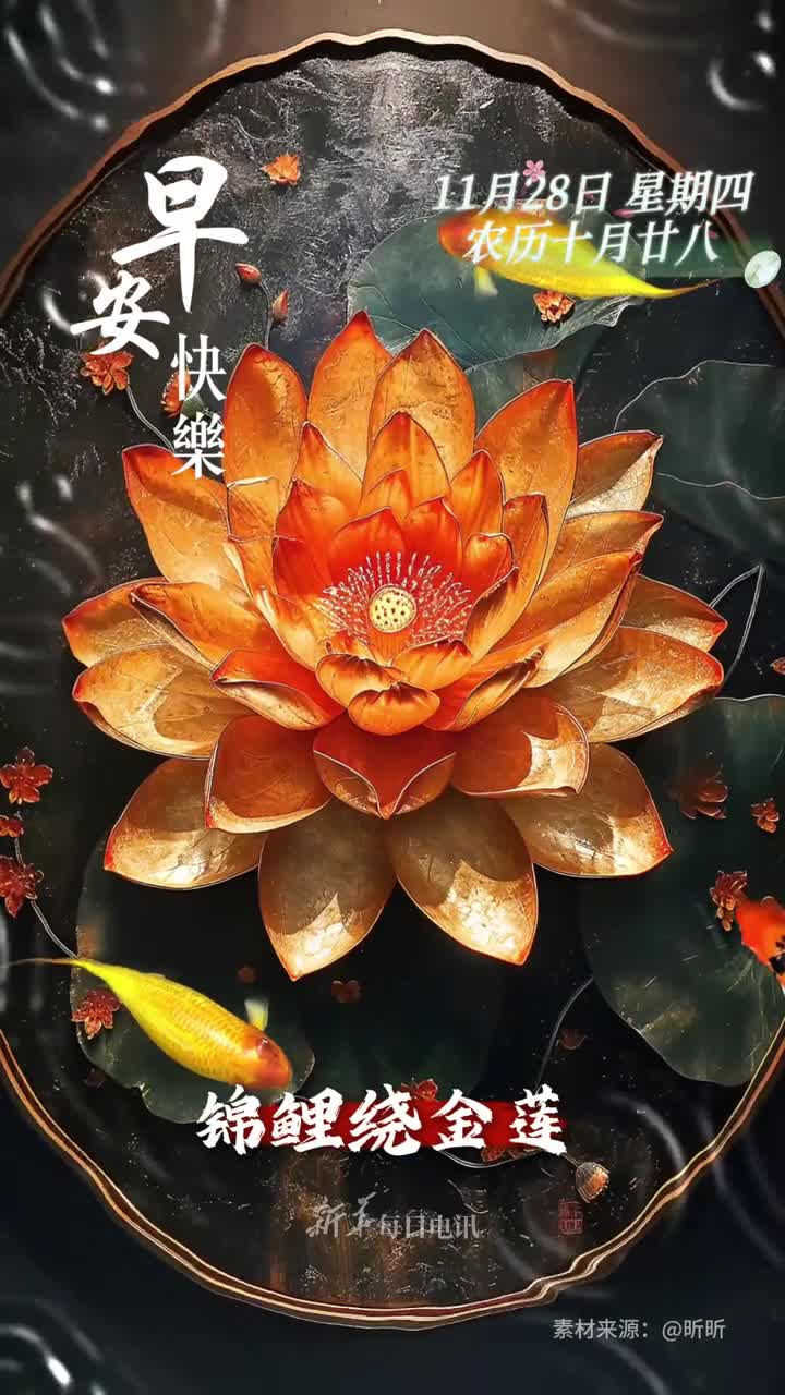 每日早安锦鲤绕金莲福气莲莲来新的一天愿您和家人心想事成福运亨通