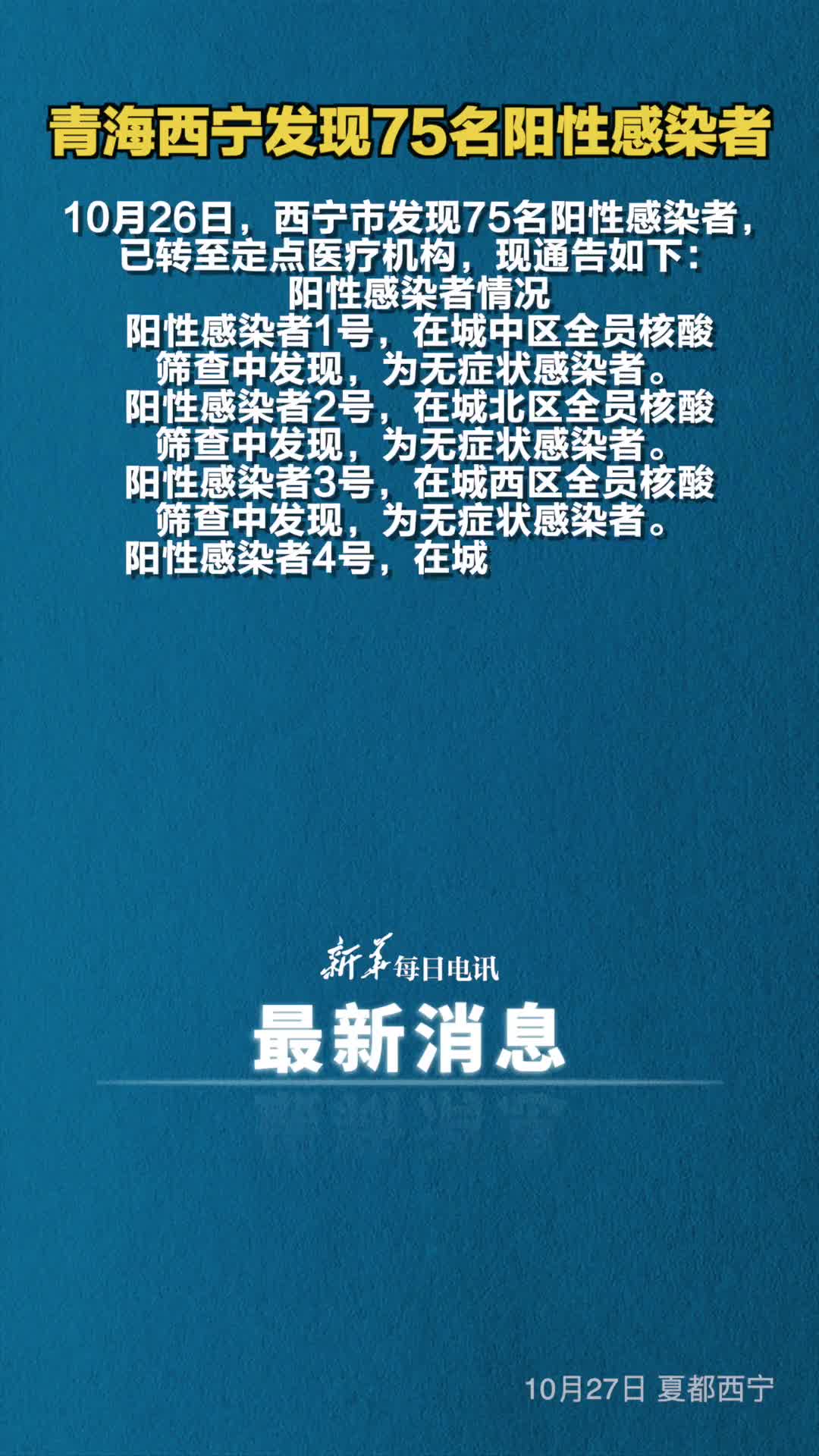 青海西宁发现75名阳性感染者