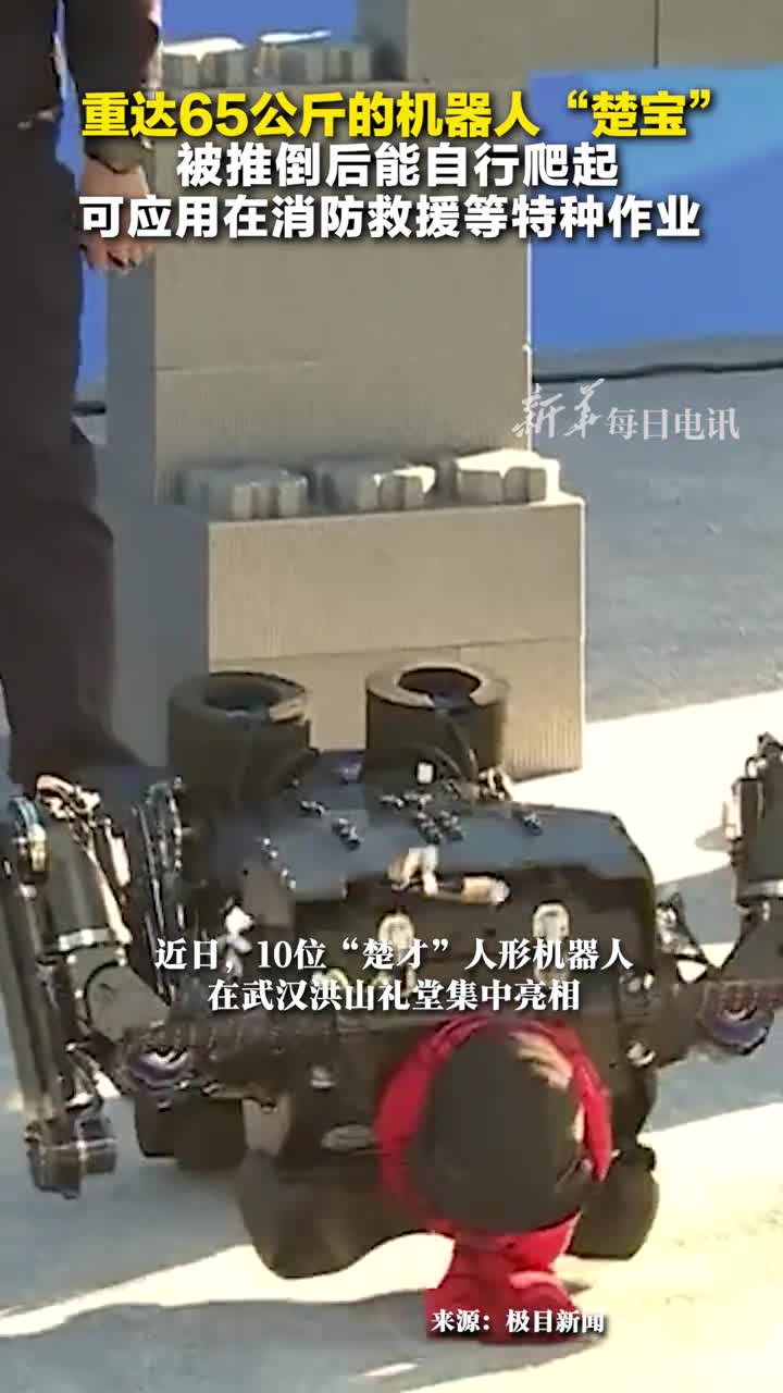 重达65公斤的机器人楚宝被推倒后能自行爬起可应用在消防救援等特种作业