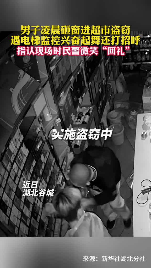 男子凌晨砸窗进超市盗窃遇电梯监控兴奋起舞还打招呼指认现场时民警微笑回礼
