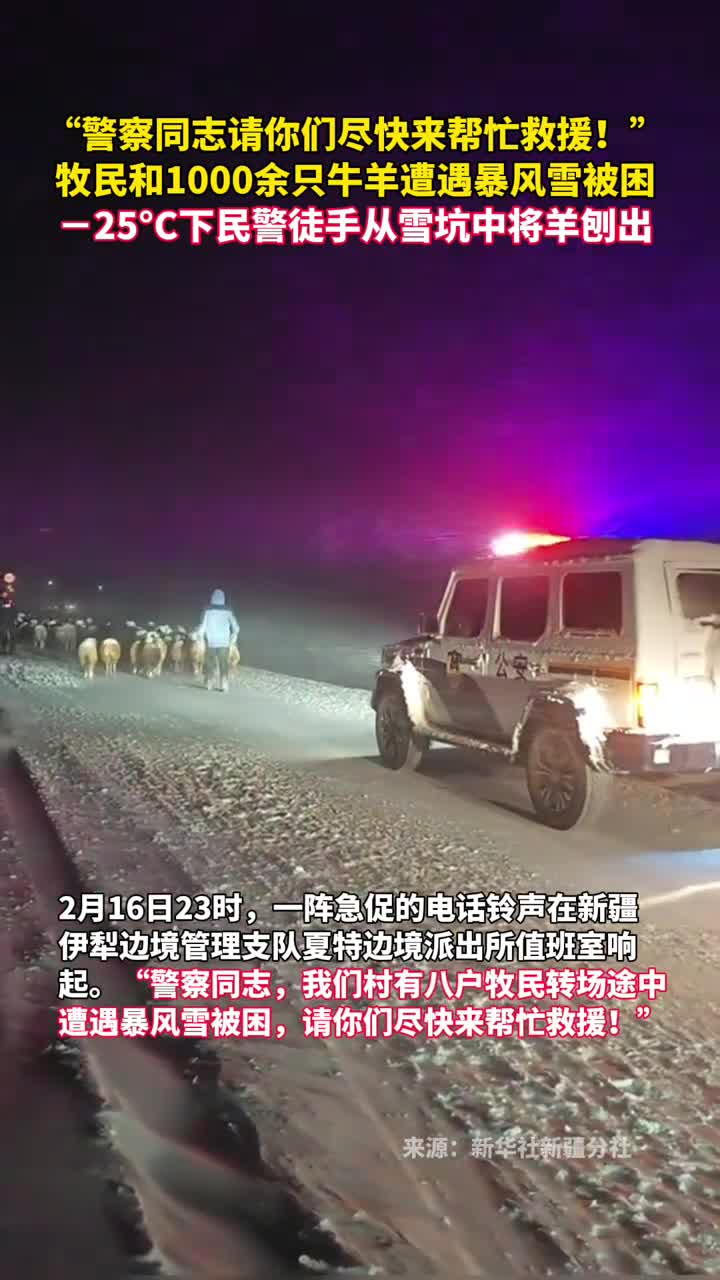 警察同志请你们尽快来帮忙救援牧民和1000余只牛羊遭遇暴风雪被困25C下民警徒手从雪坑中将羊刨出