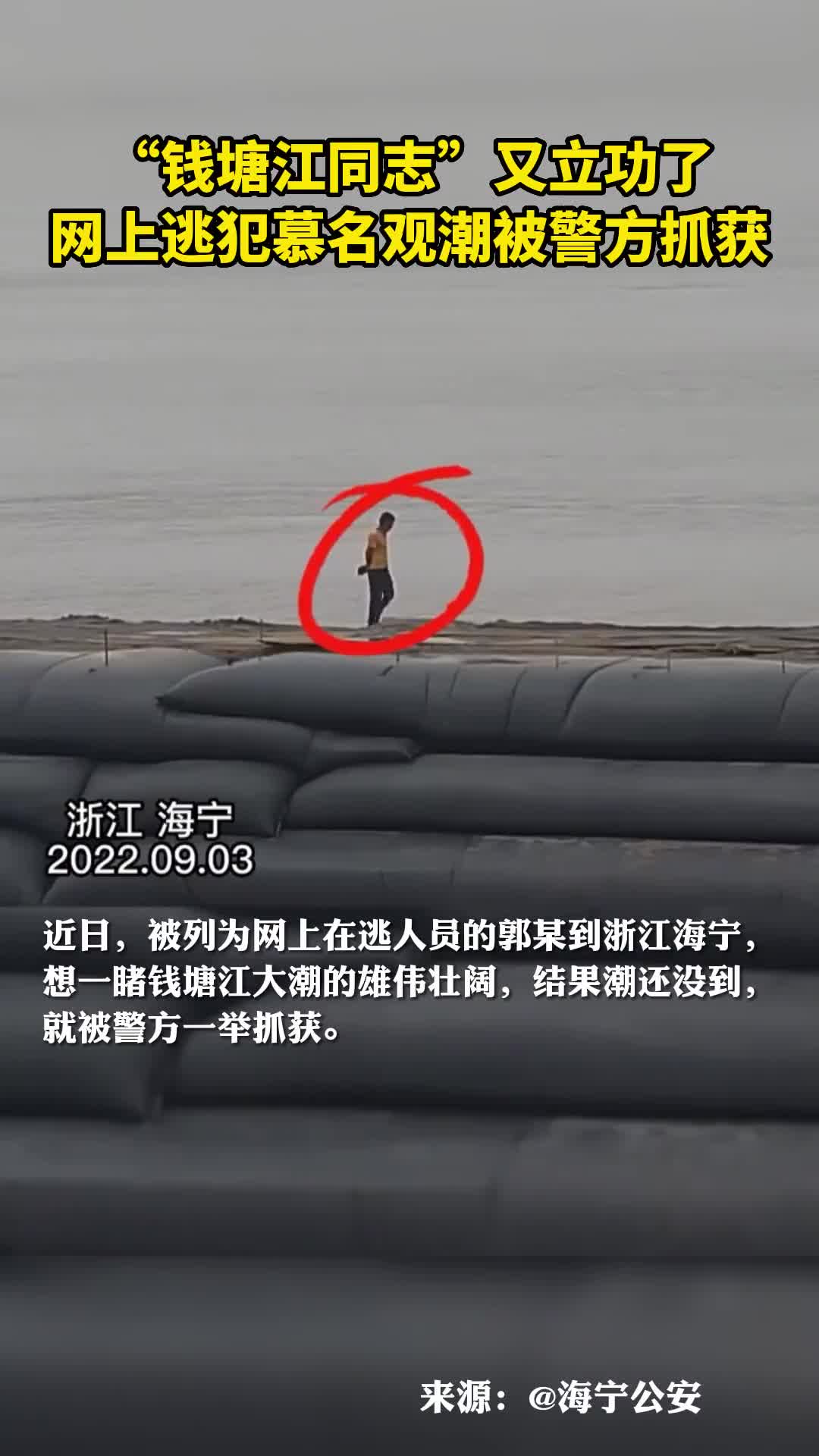 钱塘江同志又立功了网上逃犯慕名观潮被警方抓获
