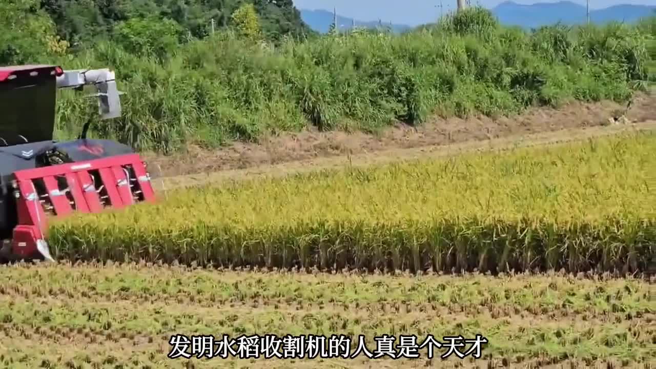 直观展示水稻收割机原理一天收割上百亩谁发明的真是个天才