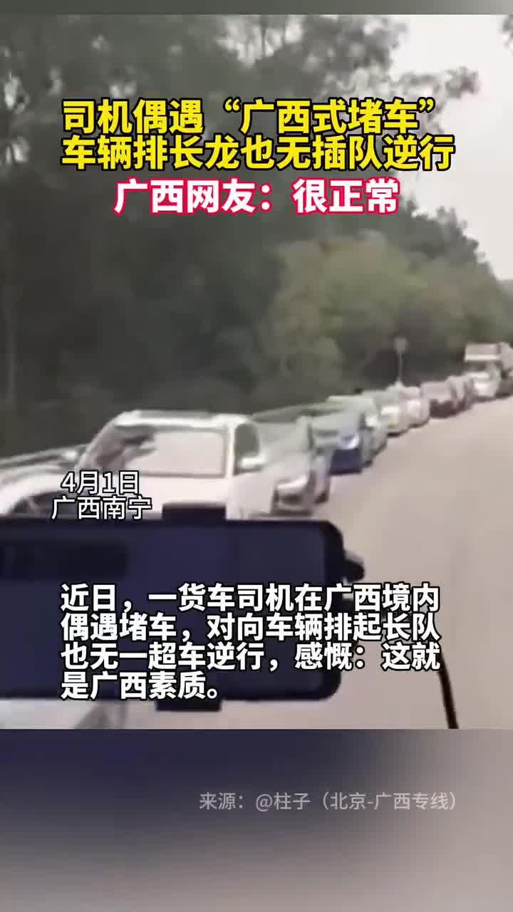 网友偶遇广西式堵车车辆排长龙也无插队逆行