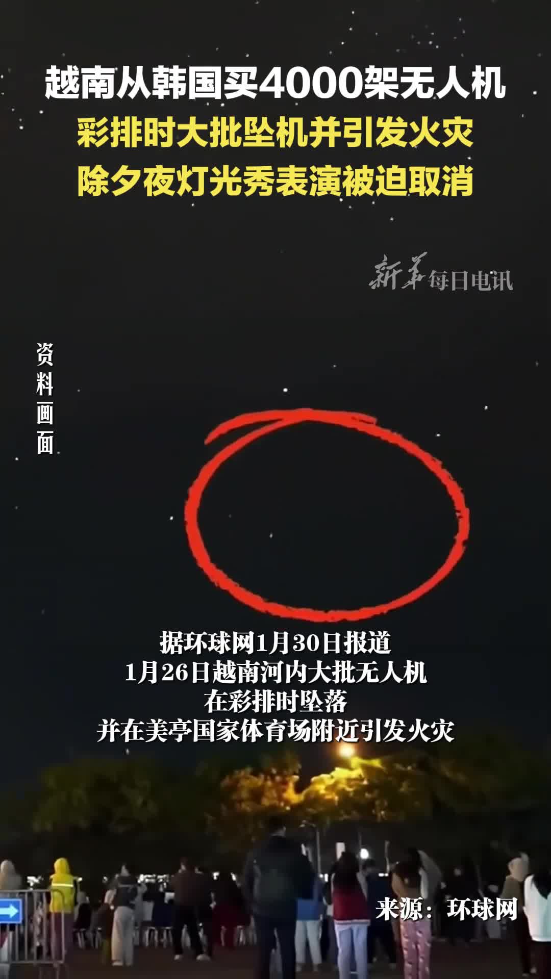 越南从韩国买4000架无人机彩排时大批坠机并引发火灾除夕夜灯光秀表演被迫取消