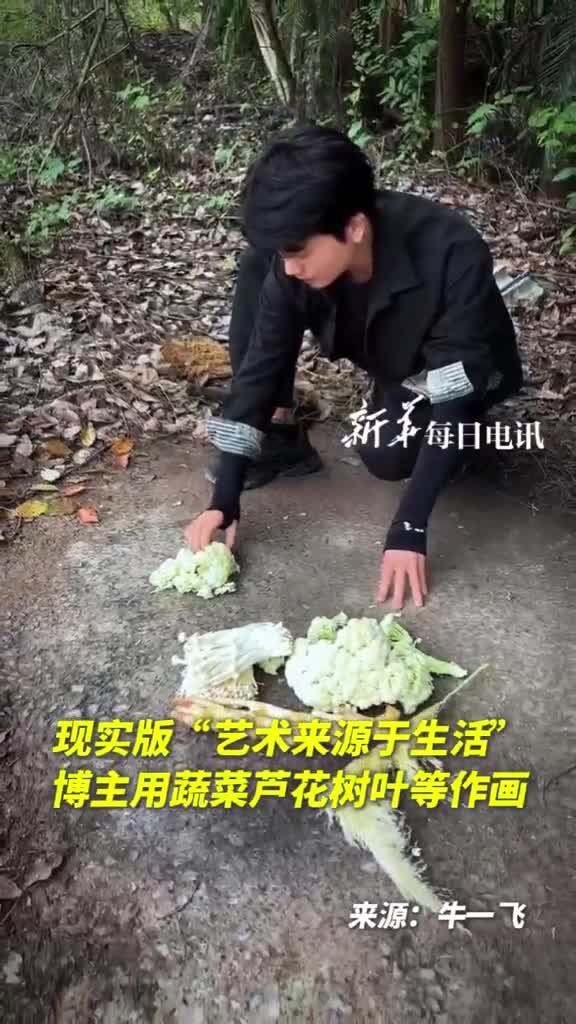 现实版艺术来源于生活博主用蔬菜芦花树叶等作画