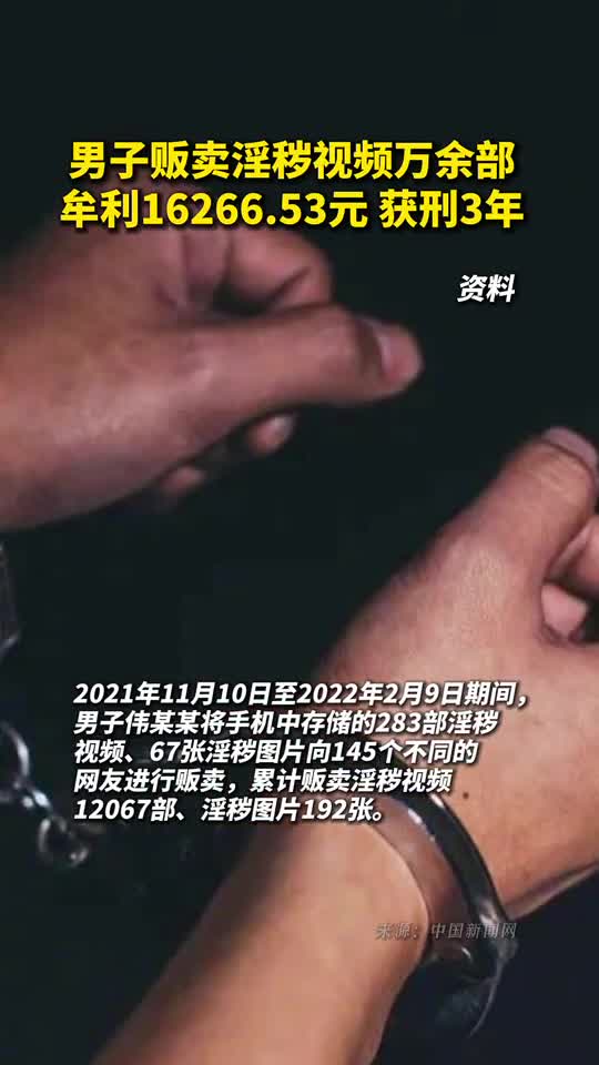 男子贩卖淫秽视频万余部牟利1626653元获刑3年