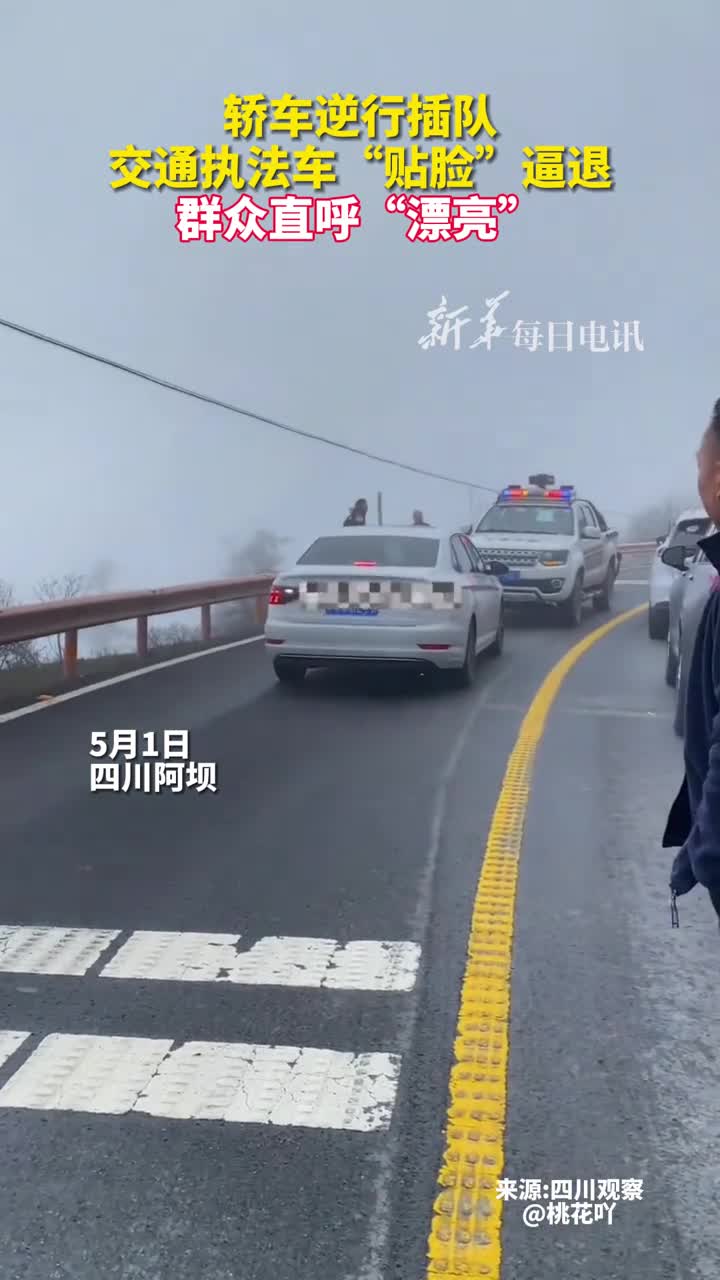 轿车逆行插队交通执法车贴脸逼退群众直呼漂亮