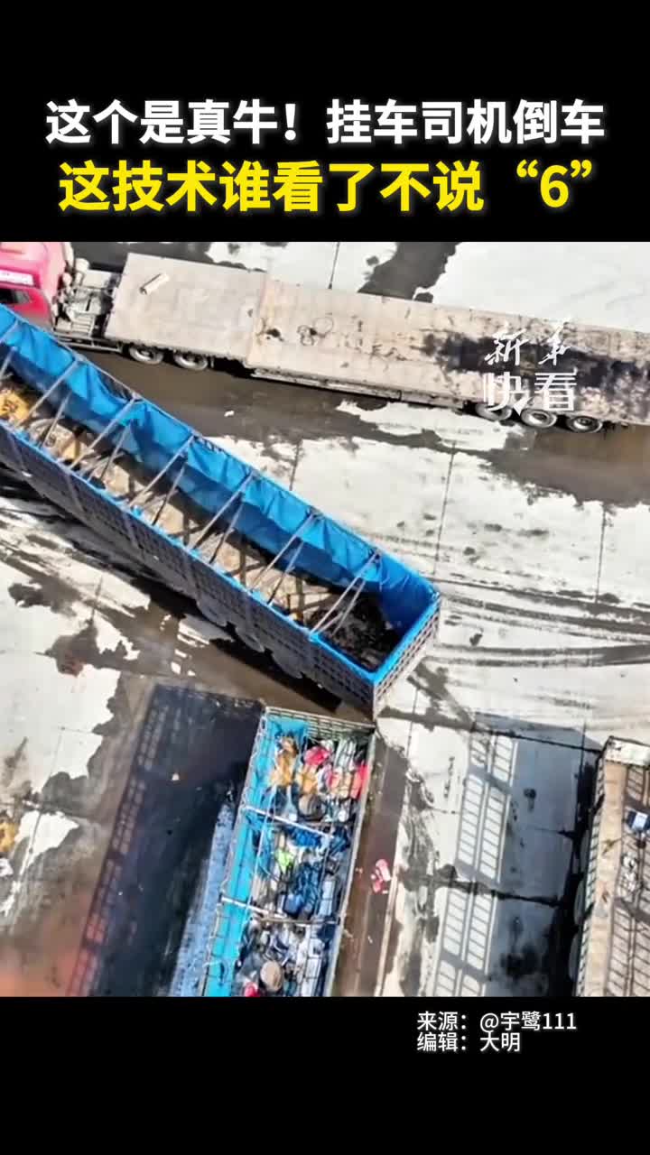 这个是真牛挂车司机倒车这技术谁看了不说6新华社快看