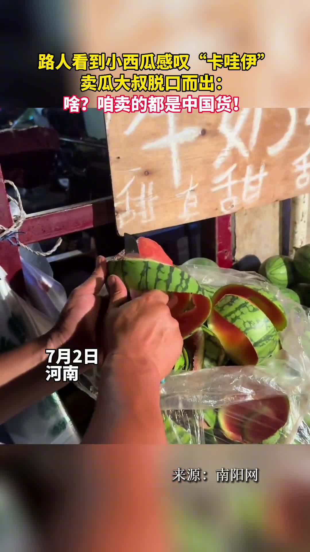 路人看到小西瓜感叹卡哇伊卖瓜大叔脱口而出啥咱卖的都是中国货