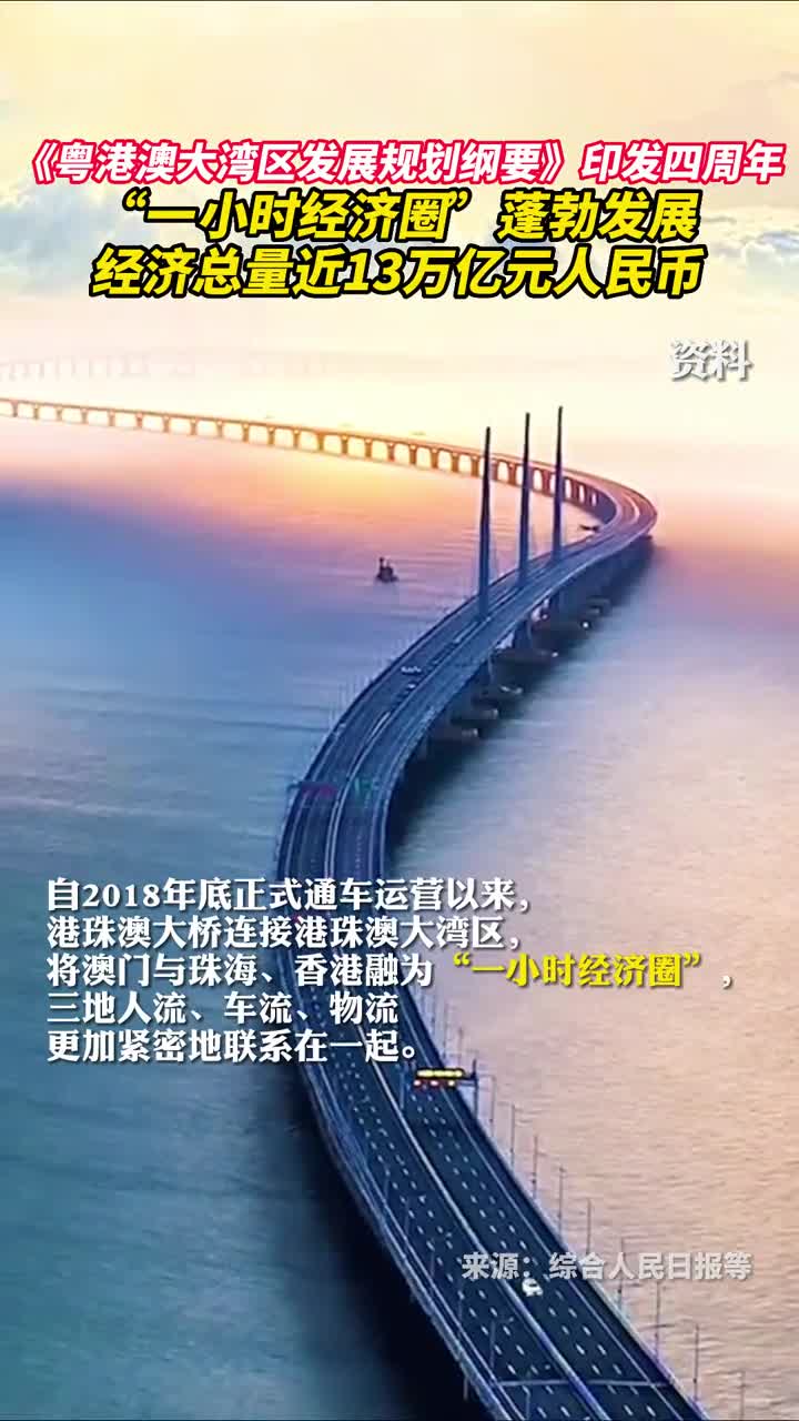 粤港澳大湾区发展规划纲要印发四周年一小时经济圈蓬勃发展经济总量近13万亿元人民币