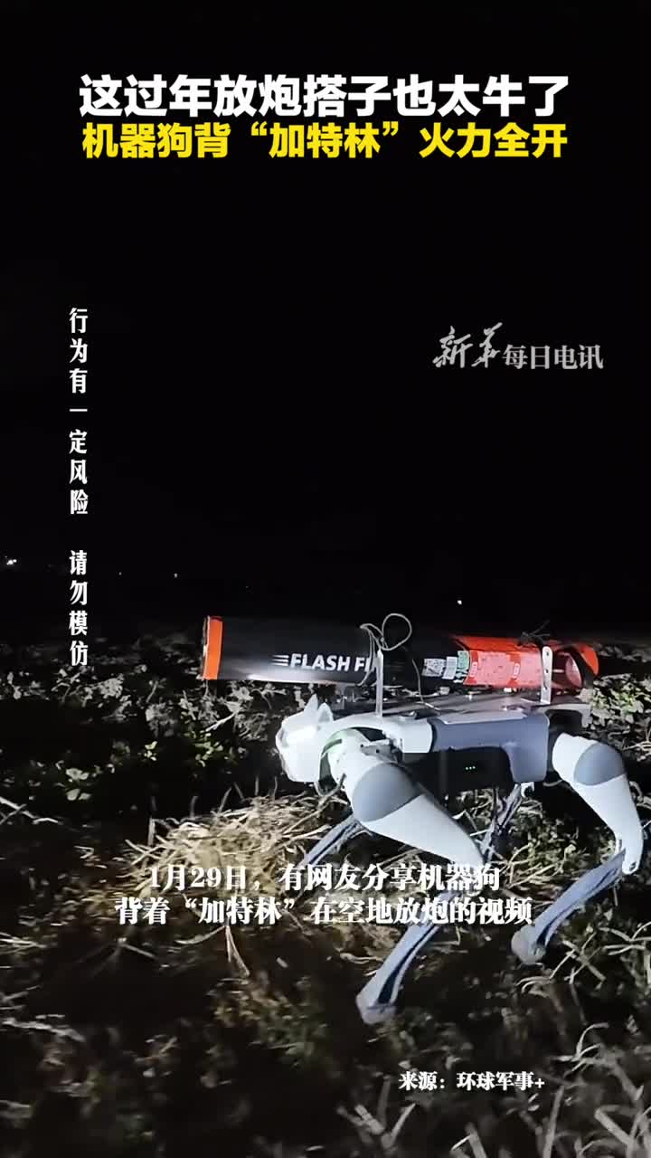 这过年放炮搭子也太牛了机器狗背加特林火力全开
