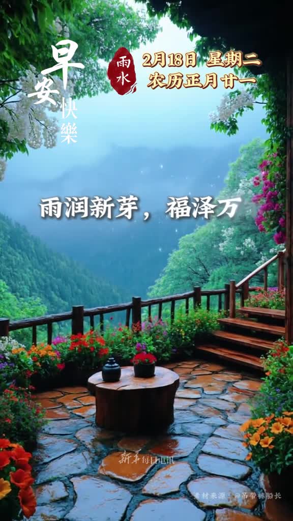 雨润新芽福泽万家今日雨水宜播种希望收获美好愿您雨来风暖人生向甜手握春光安康常伴早安