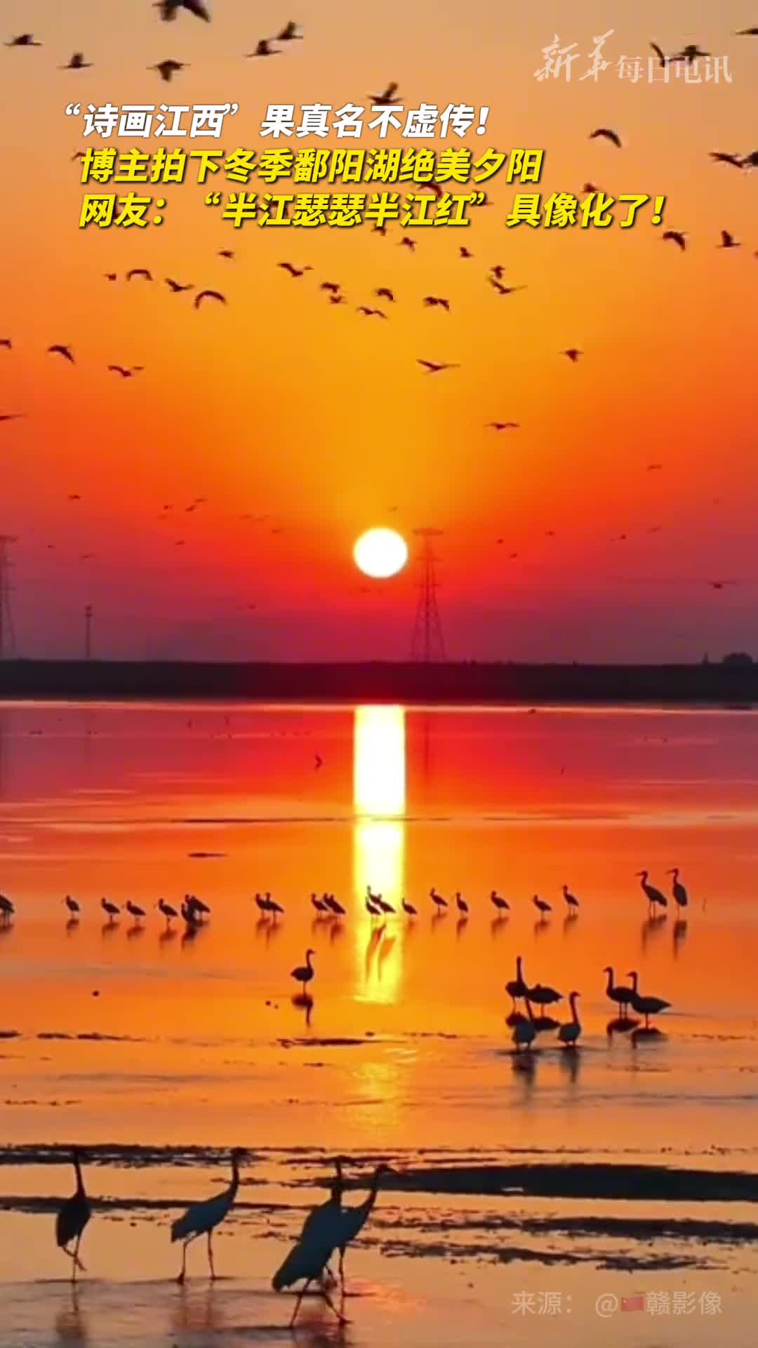 诗画江西果真名不虚传博主拍下冬季鄱阳湖绝美夕阳网友半江瑟瑟半江红具像化了