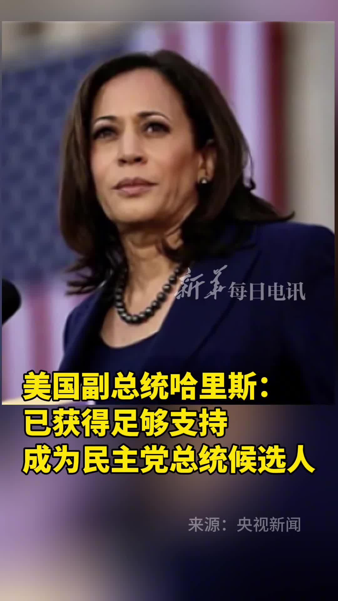 美国副总统哈里斯已获得足够支持成为民主党总统候选人