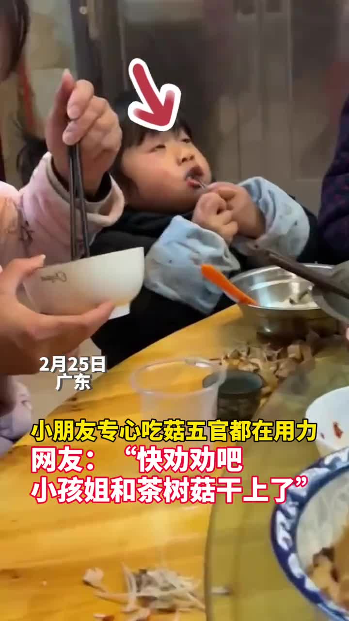 萌娃专心吃菇五官都在用力网友快劝劝吧小孩姐和茶树菇干上了