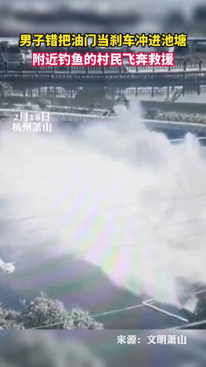 男子错把油门当刹车冲进池塘附近钓鱼的村民飞奔救援