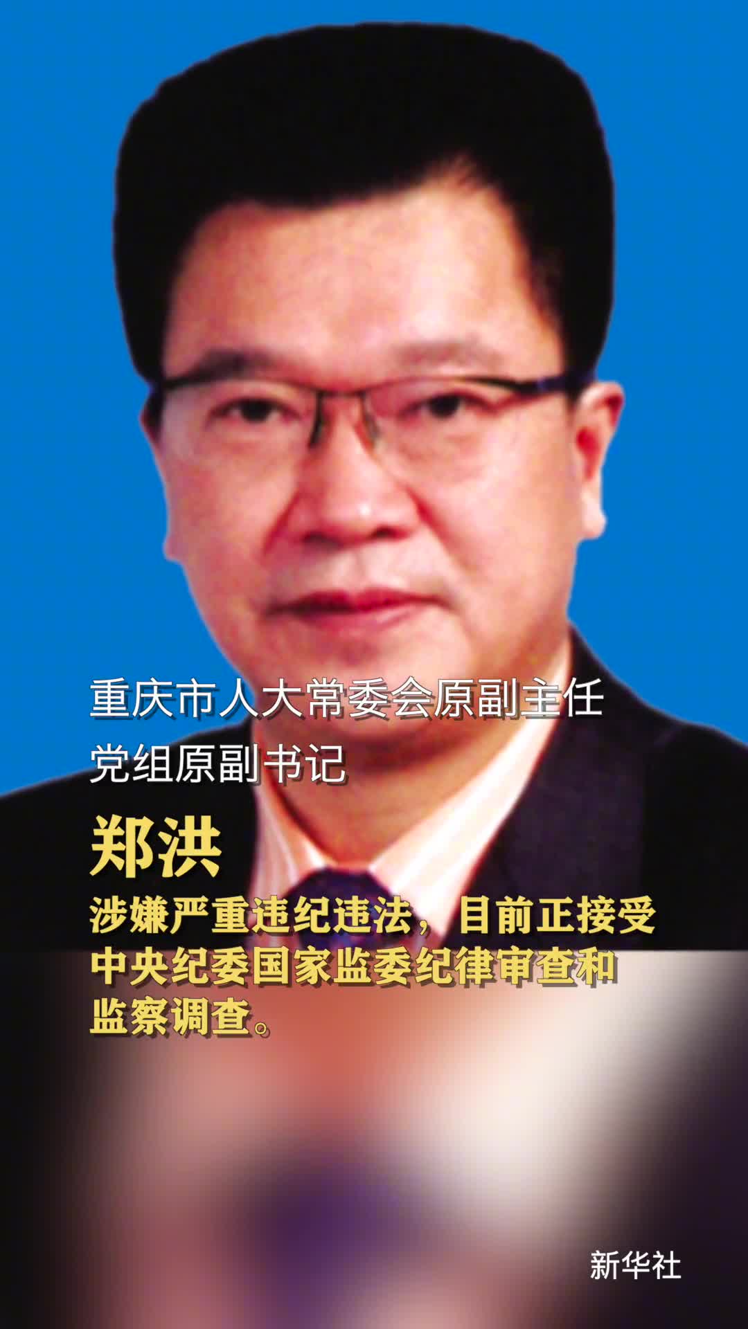 重庆市人大常委会原副主任党组原副书记郑洪接受中央纪委国家监委审查调查